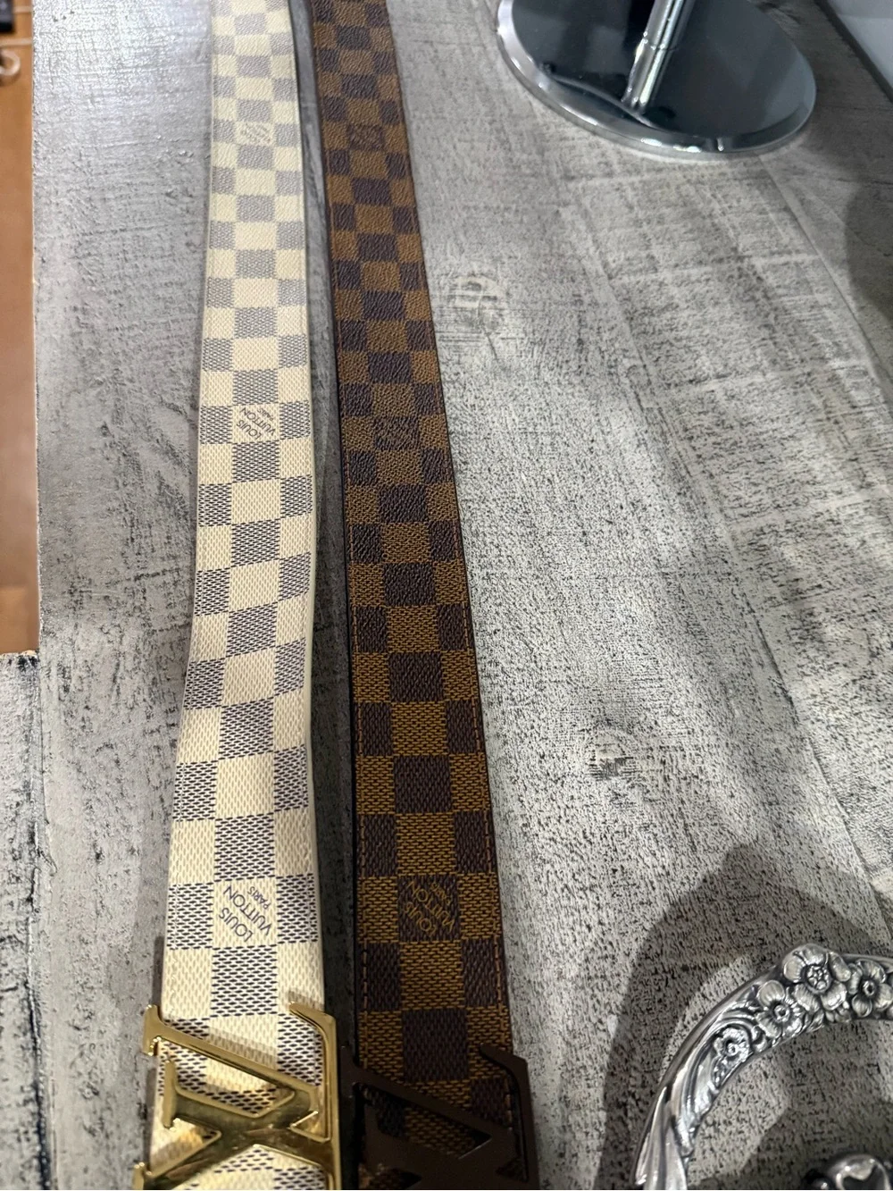 Louis Vuitton Damier Canvas Reversible Belts - Cream & Brown 2 belts